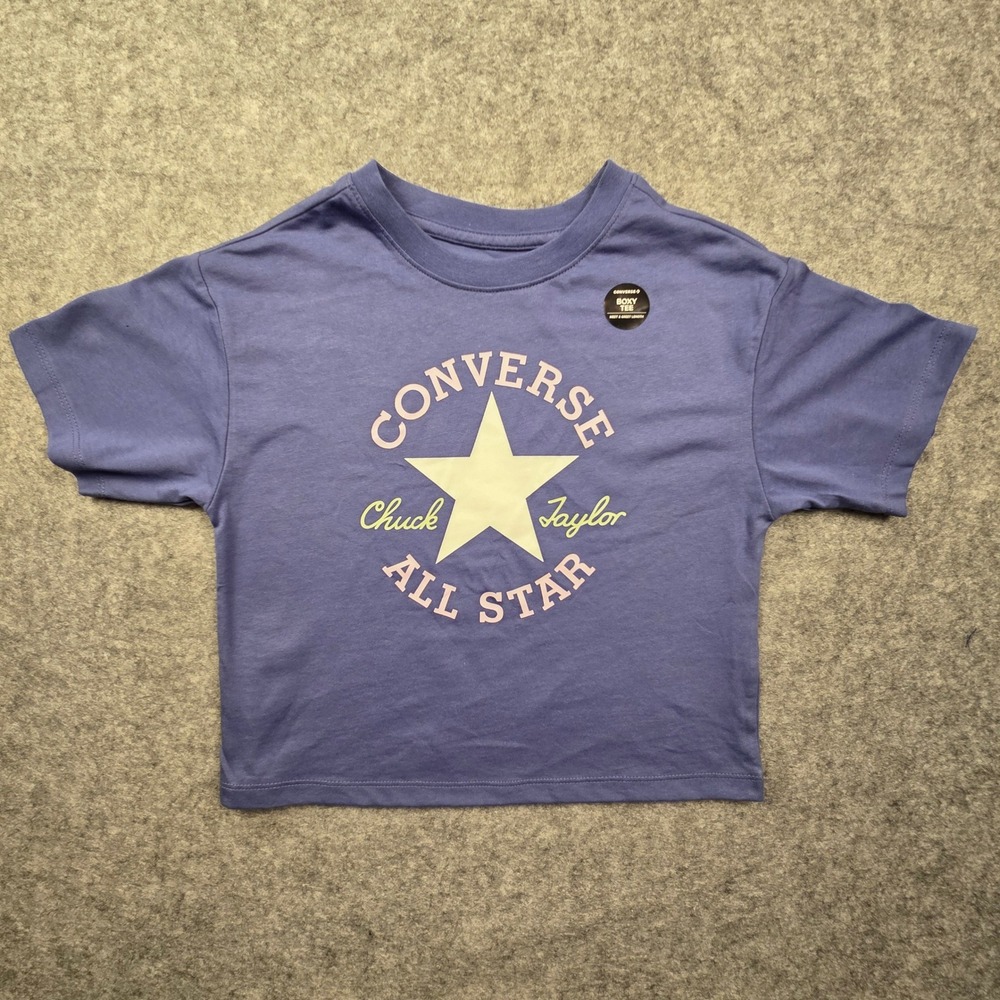 Converse Kids Chuck Taylor All Star Boxy Graphic Tee Blue Purple XS 6-9 Years